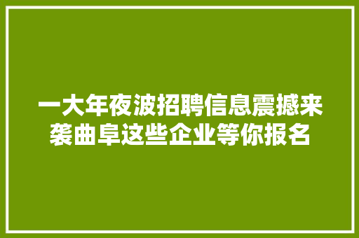 一大年夜波招聘信息震撼来袭曲阜这些企业等你报名