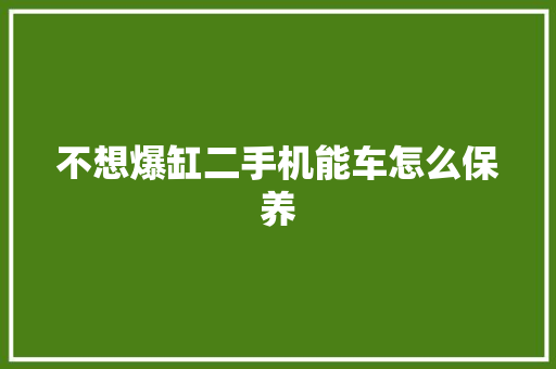 不想爆缸二手机能车怎么保养