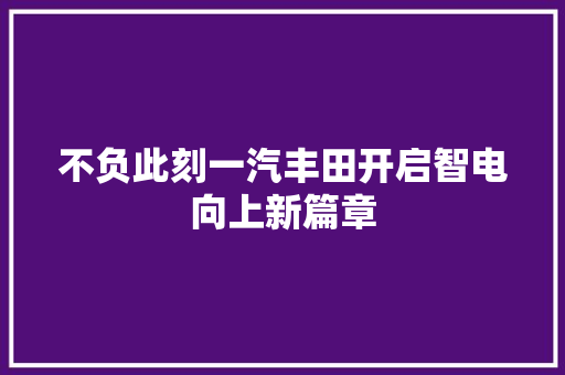 不负此刻一汽丰田开启智电向上新篇章