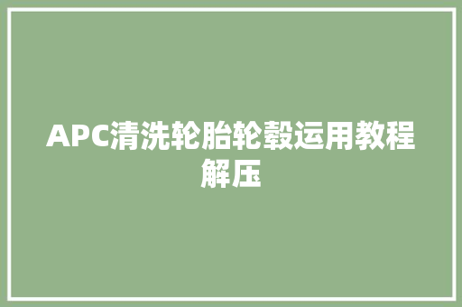 APC清洗轮胎轮毂运用教程解压