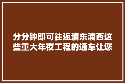 分分钟即可往返浦东浦西这些重大年夜工程的通车让您出行越来越快捷啦