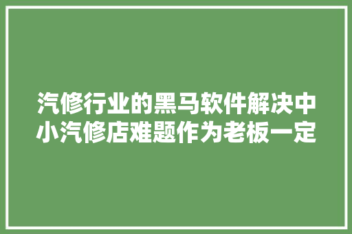 汽修行业的黑马软件解决中小汽修店难题作为老板一定要知道