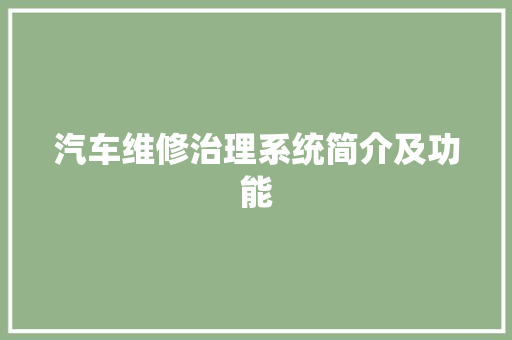 汽车维修治理系统简介及功能