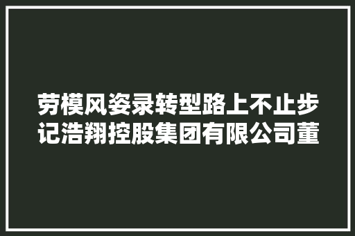 劳模风姿录转型路上不止步记浩翔控股集团有限公司董事长史军平易近 汽车知识