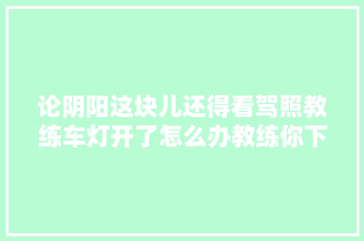 论阴阳这块儿还得看驾照教练车灯开了怎么办教练你下去吹灭