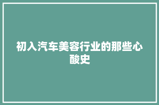 初入汽车美容行业的那些心酸史