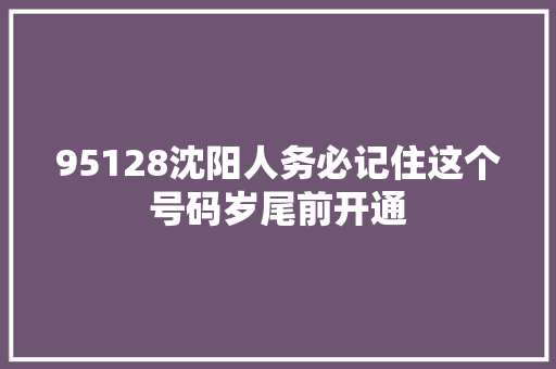 95128沈阳人务必记住这个号码岁尾前开通