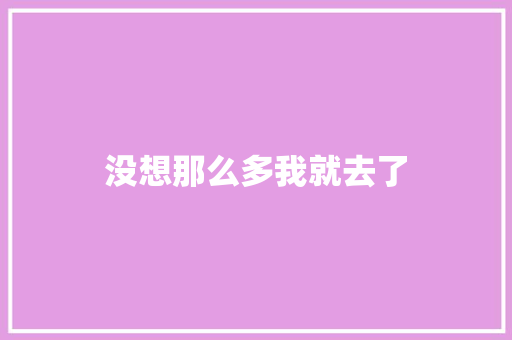 没想那么多我就去了