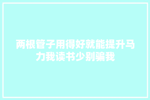 两根管子用得好就能提升马力我读书少别骗我