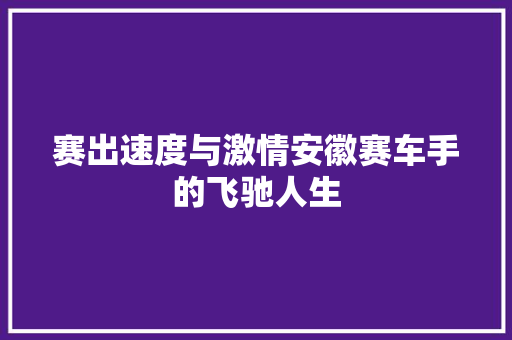 赛出速度与激情安徽赛车手的飞驰人生