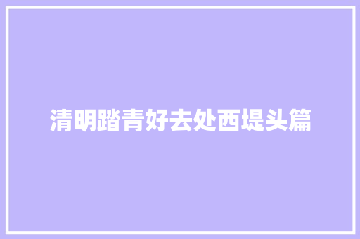 清明踏青好去处西堤头篇