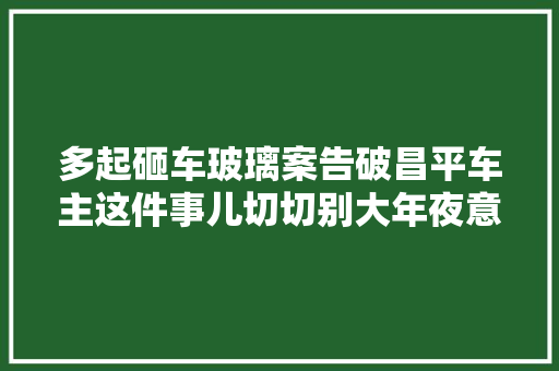 多起砸车玻璃案告破昌平车主这件事儿切切别大年夜意