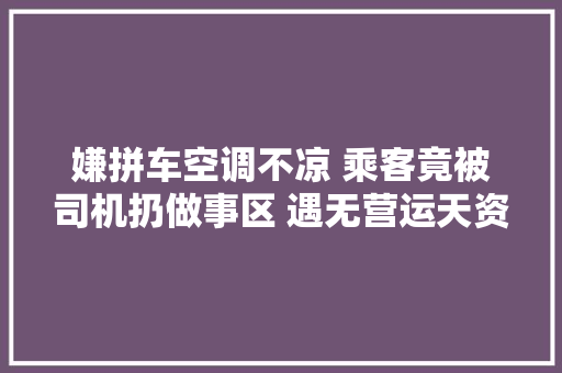 嫌拼车空调不凉 乘客竟被司机扔做事区 遇无营运天资的拼车拨打12328举报