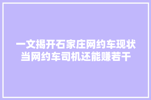 一文揭开石家庄网约车现状当网约车司机还能赚若干