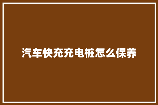 汽车快充充电桩怎么保养