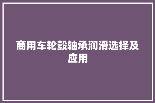 商用车轮毂轴承润滑选择及应用
