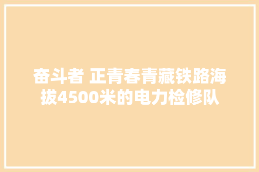 奋斗者 正青春青藏铁路海拔4500米的电力检修队