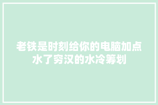 老铁是时刻给你的电脑加点水了穷汉的水冷筹划