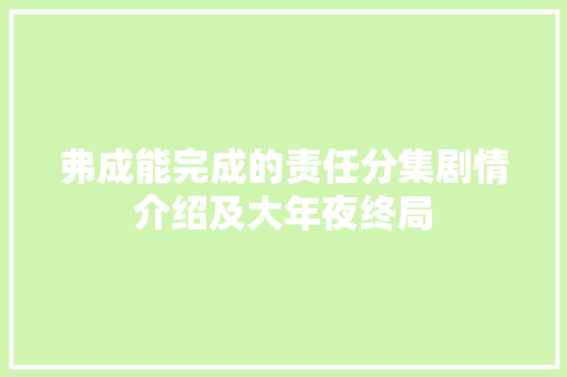 弗成能完成的责任分集剧情介绍及大年夜终局