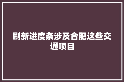 刷新进度条涉及合肥这些交通项目
