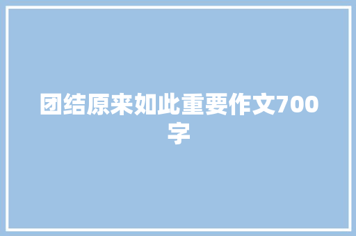 团结原来如此重要作文700字