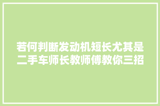 若何判断发动机短长尤其是二手车师长教师傅教你三招毫不走眼