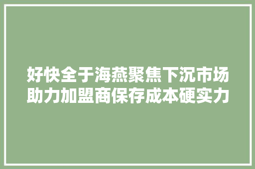 好快全于海燕聚焦下沉市场助力加盟商保存成本硬实力