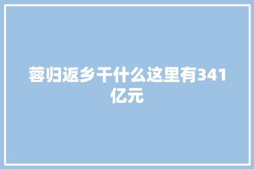 蓉归返乡干什么这里有341亿元