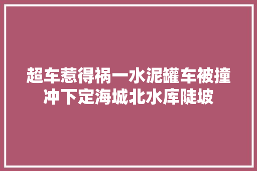 超车惹得祸一水泥罐车被撞冲下定海城北水库陡坡