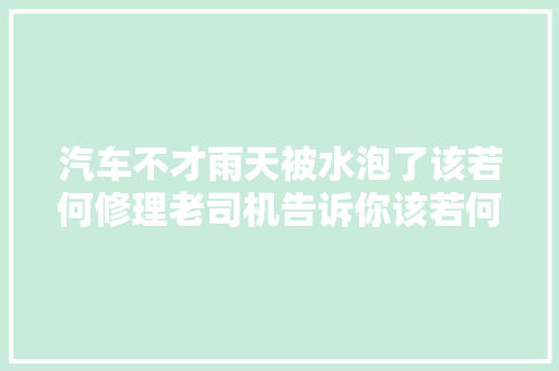汽车不才雨天被水泡了该若何修理老司机告诉你该若何解决