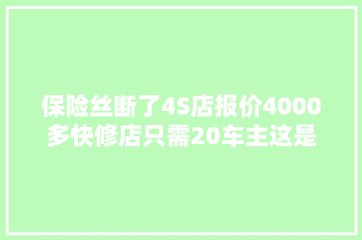 保险丝断了4S店报价4000多快修店只需20车主这是真黑