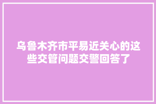 乌鲁木齐市平易近关心的这些交管问题交警回答了