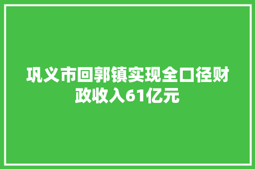 巩义市回郭镇实现全口径财政收入61亿元
