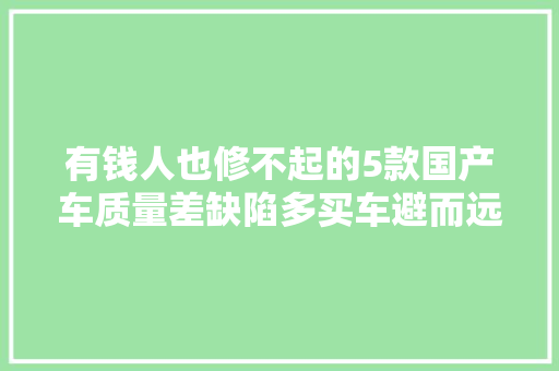有钱人也修不起的5款国产车质量差缺陷多买车避而远之