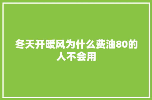 冬天开暖风为什么费油80的人不会用
