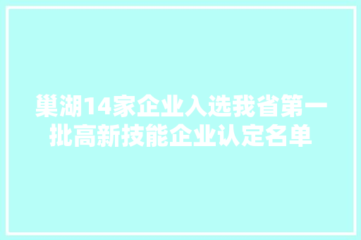 巢湖14家企业入选我省第一批高新技能企业认定名单