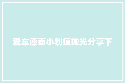 爱车漆面小划痕抛光分享下