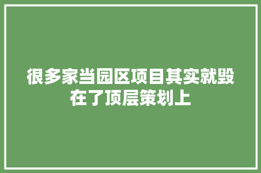 很多家当园区项目其实就毁在了顶层策划上