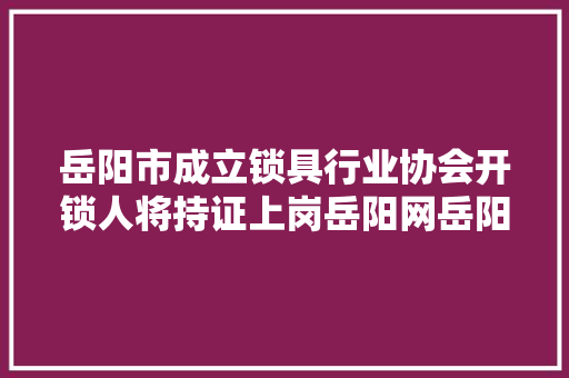 岳阳市成立锁具行业协会开锁人将持证上岗岳阳网岳阳新闻