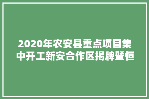 2020年农安县重点项目集中开工新安合作区揭牌暨恒大年夜文旅项目奠基典礼成功举行