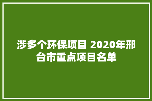 涉多个环保项目 2020年邢台市重点项目名单