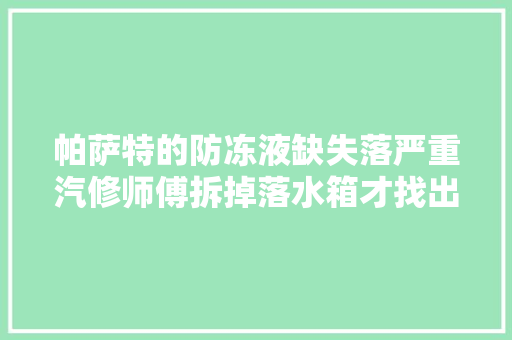 帕萨特的防冻液缺失落严重汽修师傅拆掉落水箱才找出故障原因