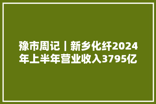 豫市周记｜新乡化纤2024年上半年营业收入3795亿元同比增长1143