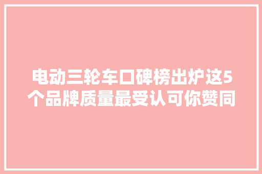 电动三轮车口碑榜出炉这5个品牌质量最受认可你赞同吗