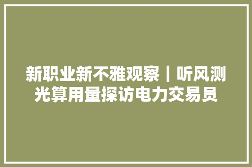 新职业新不雅观察｜听风测光算用量探访电力交易员