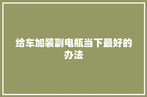 给车加装副电瓶当下最好的办法