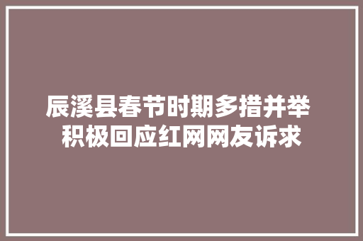 辰溪县春节时期多措并举 积极回应红网网友诉求