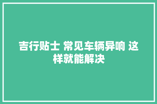吉行贴士 常见车辆异响 这样就能解决