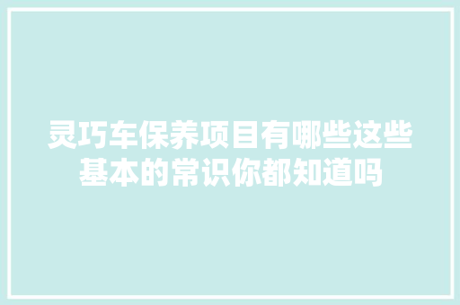 灵巧车保养项目有哪些这些基本的常识你都知道吗