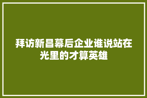 拜访新昌幕后企业谁说站在光里的才算英雄